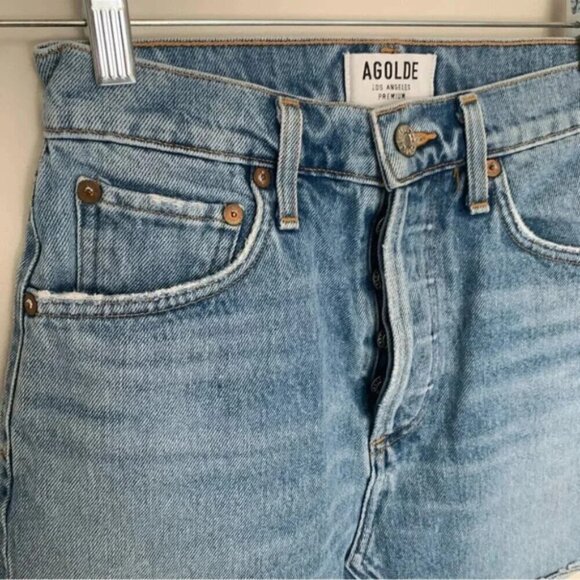 Agolde Denim Button Fly Mini Skirt 24 - Picture 6 of 7